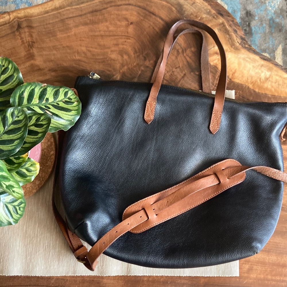 Madewell Zip Top Large Transport Tote in True Black Brown